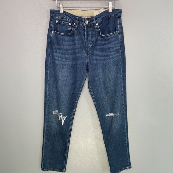 RAG & BONE rosa mid rise boyfriend jeans with button fly in emory with holes siz - Picture 2 of 8